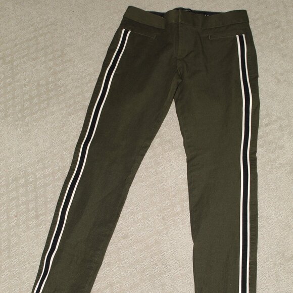 Banana Republic Sloan Pants Petite Sz 0 Army Green Side Stripe Trouser - Picture 1 of 5